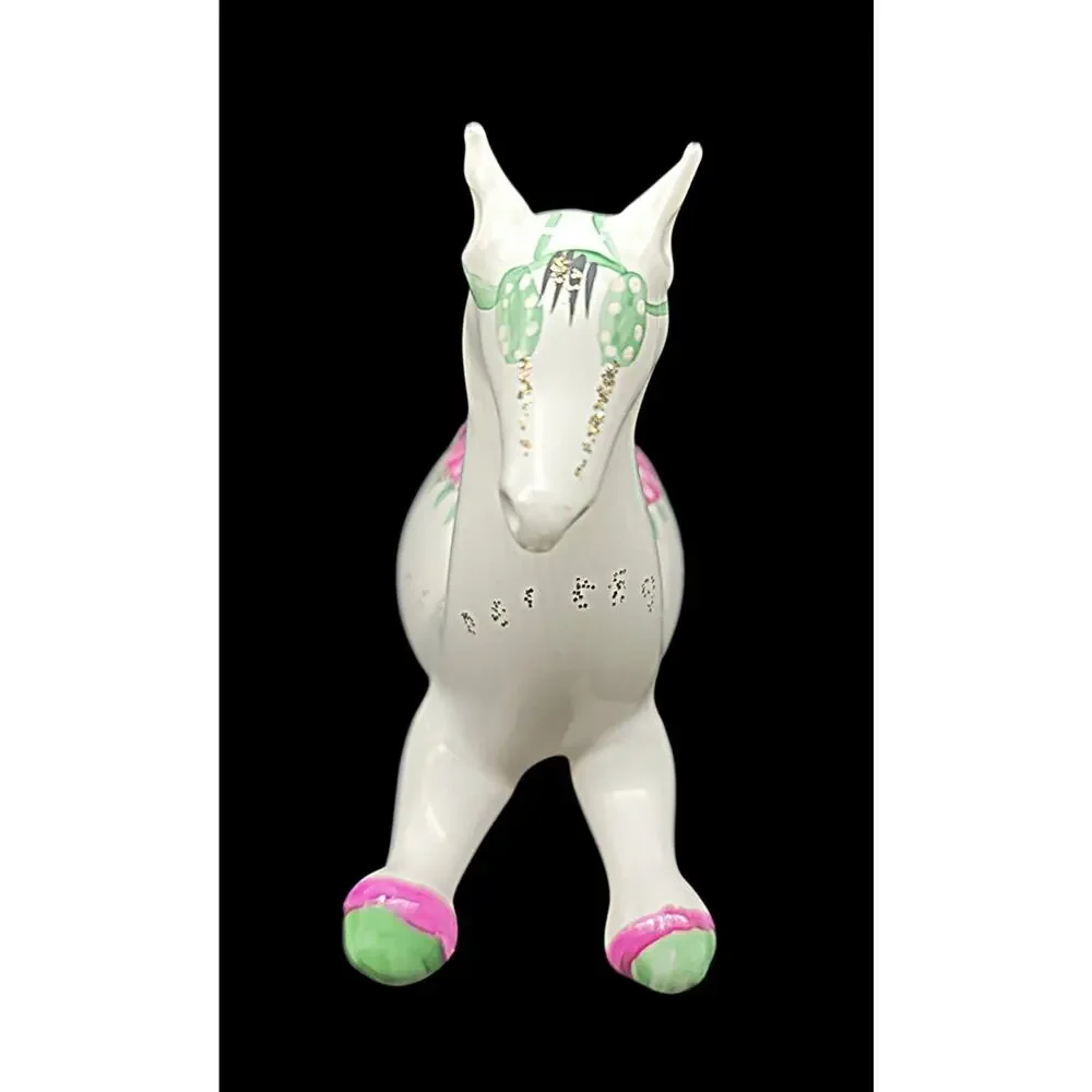 Vintage Italian De Carlini White Horse Hand Blown Glass Ornament Made in Italy